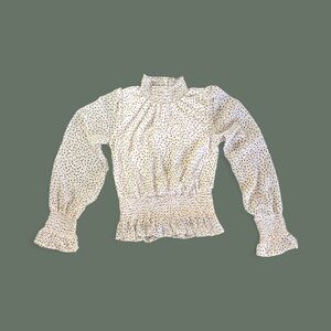 Japna Cream Polka Dot Ruffle Turtleneck Blouse: sz XS